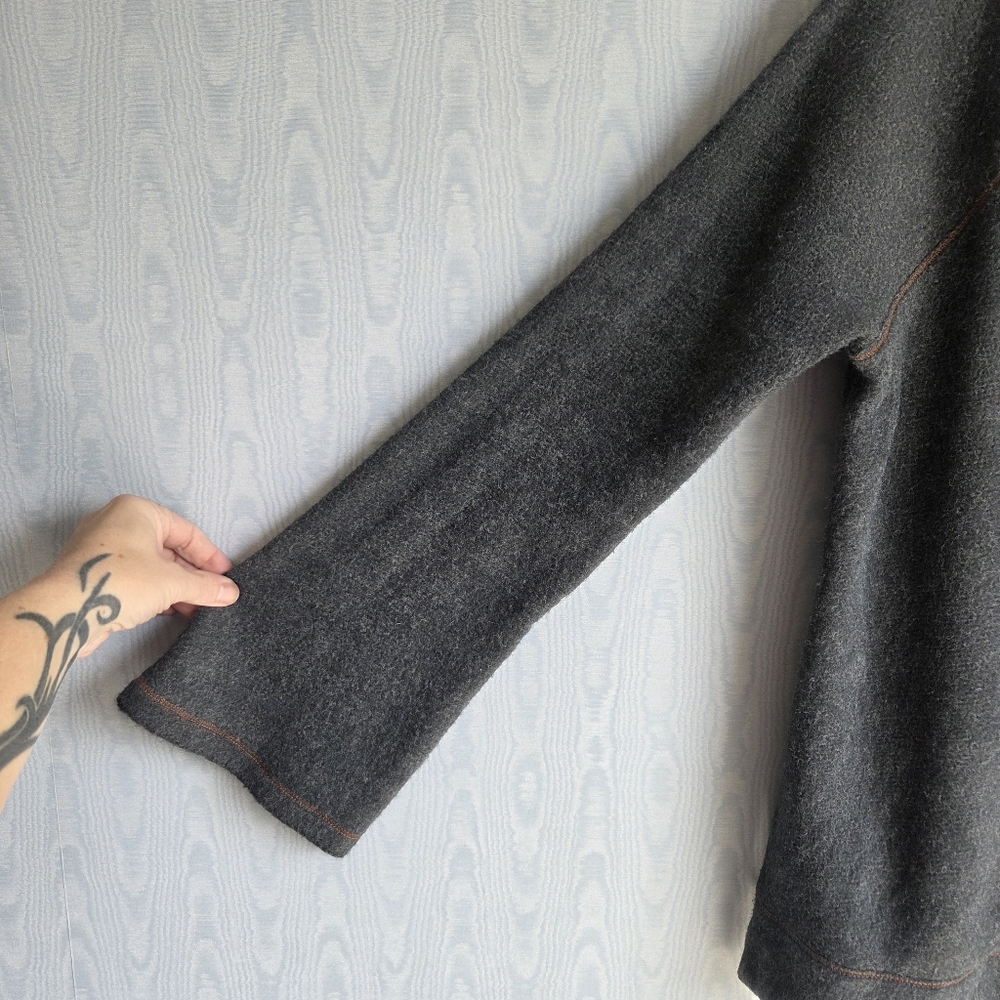 Mystree Fuzzy Draped Front Surplice Bow Tie Bell Sleeve Hooded Sweater Gray S - Picture 3 of 8